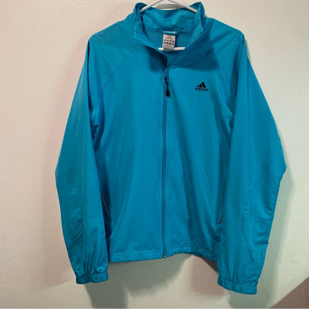 Adidas Blue Windbreaker Jacket Adults Size Large Women’s Full‎ Zip